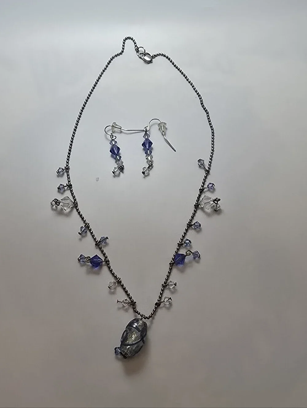 Silver-Tone Necklace & Earring Set with Blue Crystal Accents